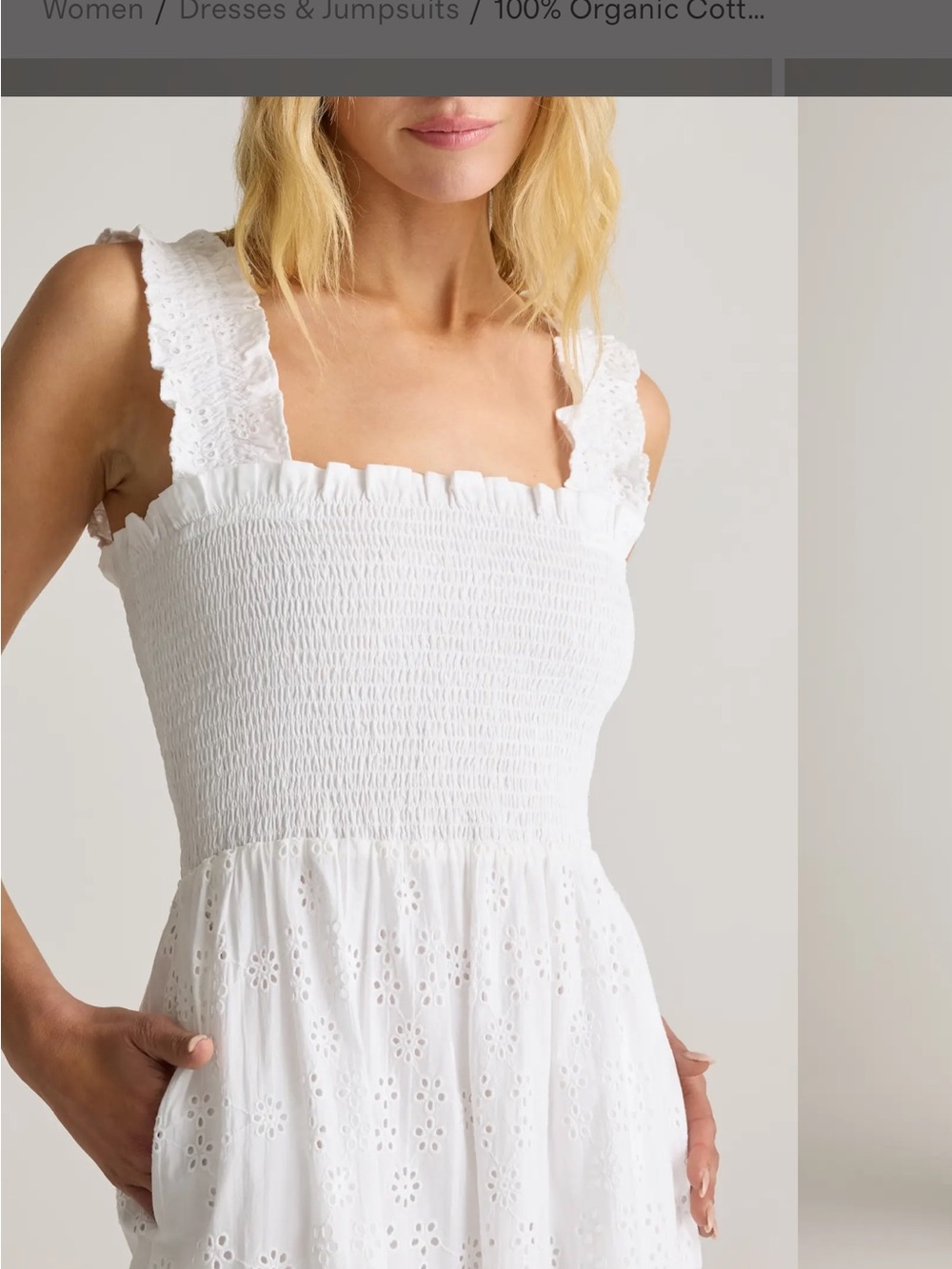 Quince White Eyelet Smocked Midi Dress - Picture 2 of 4